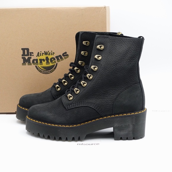 NEW Dr. Martens Leona Platform Boots 32215001 Black Nubuck - Picture 1 of 9